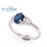 14 Karat White Gold Ring with Sapphire and Diamonds